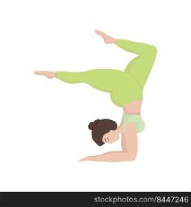 Happy asian of oversized woman in yoga position handstand. Sport and body health positive concept. Love body. Attractive woman of large sizes an active healthy lifestyle