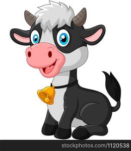 Happy baby cow sitting on white background