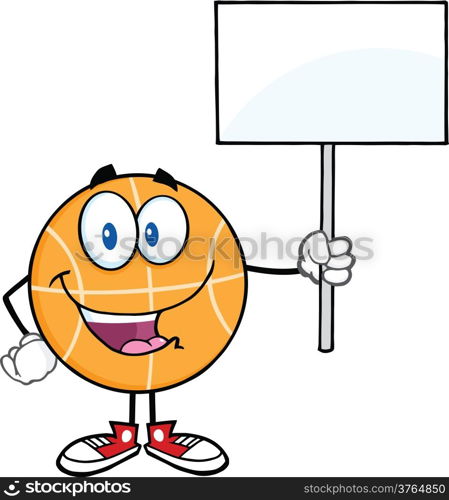 Happy Basketball Cartoon Character Holding A Blank Sign