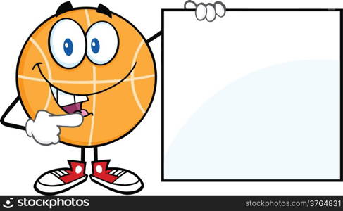 Happy Basketball Cartoon Character Showing A Blank Sign