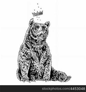 Happy bear with crown sitting