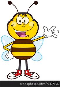 Happy Bee Cartoon Mascot Character Waving