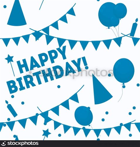 Happy Birthday Background with Balloons, Flags and Stars. Simple Holiday Seamless Pattern. Vector Illustration EPS10