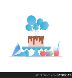 Happy Birthday. Birthday celebration. Festive table with cake balls and food. Vector EPS 10