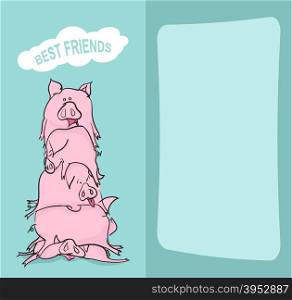 Happy Birthday. Bunch of pigs. Best friends forever. Greeting card.