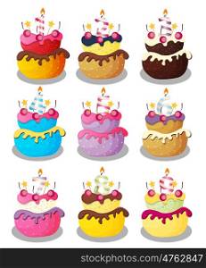 Happy Birthday Cake with Numbers Set Vector Illustration EPS10. Happy Birthday Cake with Numbers Set Vector Illustration