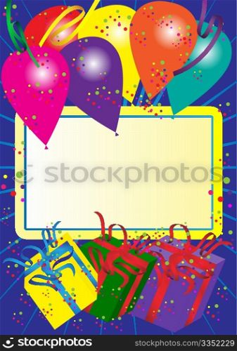 Happy Birthday Card - Balloons and Gift Boxes