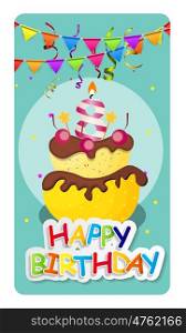 Happy Birthday Card Baner Background with Cake and Flags. Vector Illustration EPS10. Happy Birthday Card Baner Background with Cake and Flags. Vecto