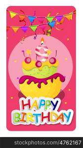 Happy Birthday Card Baner Background with Cake and Flags. Vector Illustration EPS10. Happy Birthday Card Baner Background with Cake and Flags. Vecto