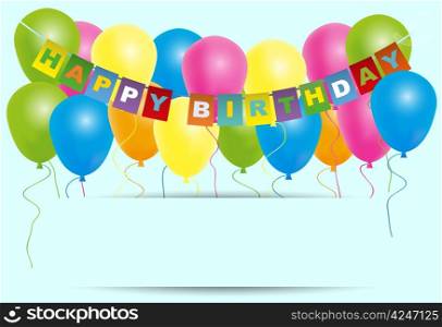 Happy Birthday Card- Color Balloons With With Happy Birthday Sign Isolated on Light Blue Background