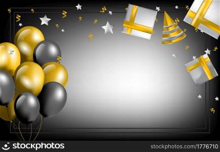 Happy Birthday Card Invitation Celebration Balloon Golden Black Background
