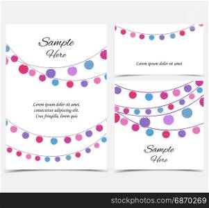 Happy birthday card, party celebration. Vector illustration with a chain of colored lanterns. Happy birthday card, party celebration. Set of greeting cards