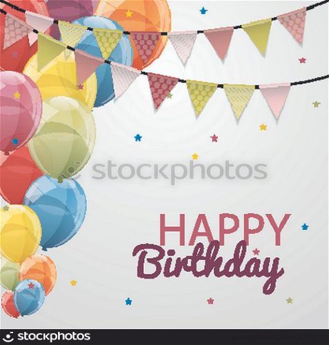 Happy Birthday Card Template with Balloons and Flags Vector Illustration EPS10. Happy Birthday Card Template with Balloons and Flags Vector Illu