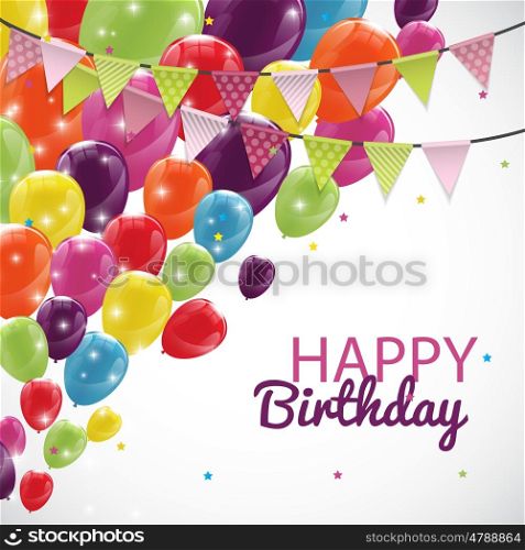 Happy Birthday Card Template with Balloons and Flags Vector Illustration EPS10. Happy Birthday Card Template with Balloons and Flags Vector Illu