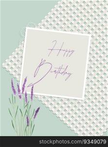Happy Birthday card vintage collage with watercolor lavender and lace doily.