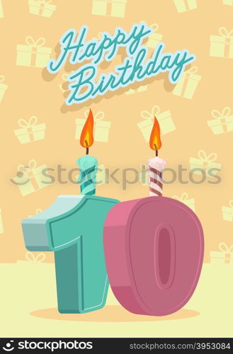 Happy birthday card with 10th birthday. Vector illustration