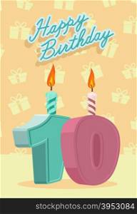 Happy birthday card with 10th birthday. Vector illustration