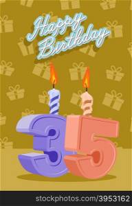 Happy birthday card with 35th birthday. Vector illustration