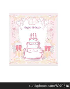 Happy birthday card with birthday cake vector image