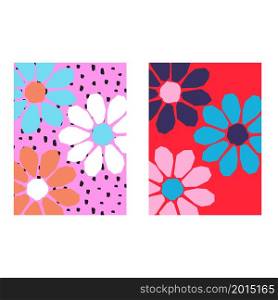 Happy Birthday card with bright bold flowers template in 2 color red and pink variants.. Happy Birthday card with bright bold flowers template in 2 color variants