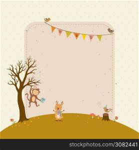 Happy birthday card with cute animals cartoon,for celebrate party,greeting card or invitation,vector illustration