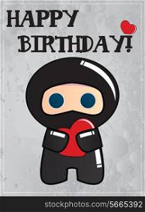 Happy birthday card with cute cartoon ninja character