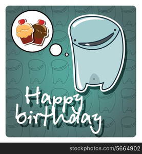 Happy birthday card with cute colorful monster, vector