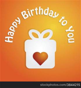 Happy birthday card with present box and heart vector illustration.