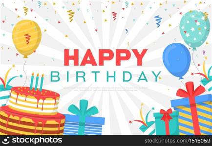 Happy Birthday Celebration Party Balloon Cake Banner Greeting Card
