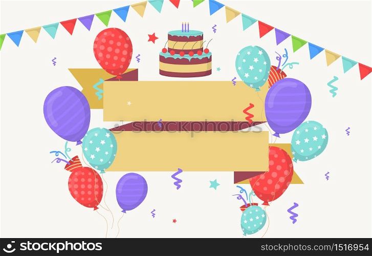 Happy Birthday Celebration Party Balloon Cake Banner Greeting Card