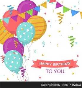 Happy Birthday Celebration Party Balloon Confetti Banner Greeting Card