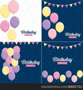 Happy Birthday design with a pastel color scheme and a hand-drawn cake illustration