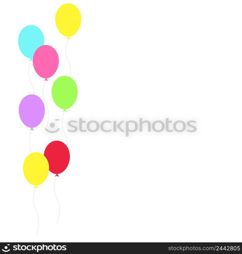 Happy birthday feast, birthday party, many colorful balloons, flat vector illustration and icons