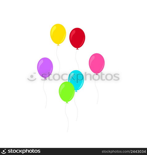 Happy birthday feast, birthday party, many colorful balloons, flat vector illustration and icons