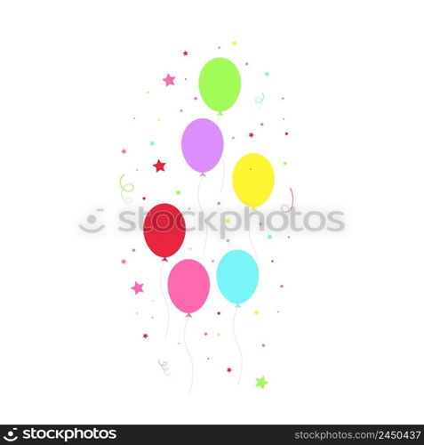 Happy birthday feast, birthday party, many colorful balloons, flat vector illustration and icons