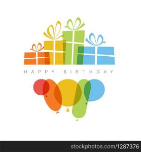 Happy birthday fresh vector illustration with presents and balloons. Happy birthday vector illustration with presents
