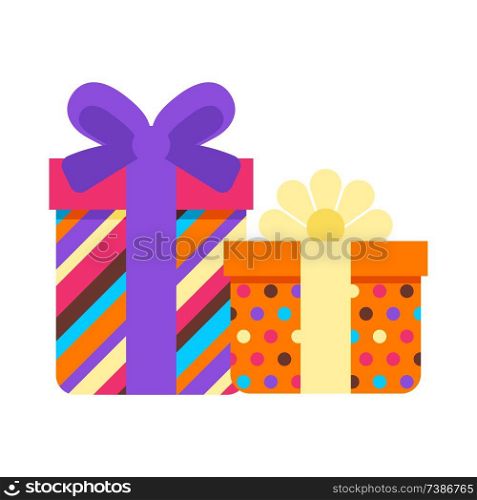 Happy Birthday gift boxes. Festive icon or illustration.. Happy Birthday gift boxes.