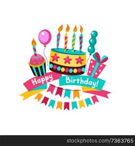 Happy birthday greeting card. Lovely birthday Cakes with candles.