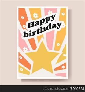 Happy birthday greeting card, with a beautiful bright star. Vector illustration.. Happy birthday greeting card, with a beautiful bright star. Vector illustration