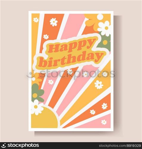 Happy birthday greeting card, with a beautiful bright sun. Vector illustration.. Happy birthday greeting card, with a beautiful bright sun. Vector illustration