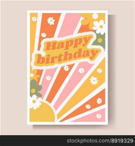 Happy birthday greeting card, with a beautiful bright sun. Vector illustration.. Happy birthday greeting card, with a beautiful bright sun. Vector illustration