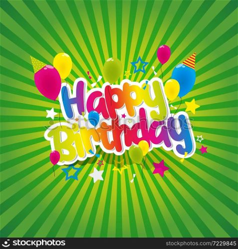 Happy birthday greeting card with rainbow text vector illustration