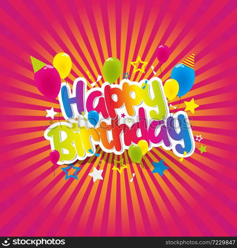 Happy birthday greeting card with rainbow text vector illustration