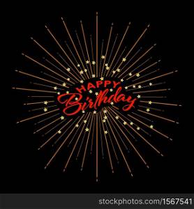 Happy birthday. Greeting inscription on the background of fireworks.. Vector illustration