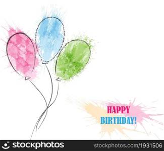 Happy Birthday greetings. Background with colored watercolor balls and an inscription. Flat vector illustration.