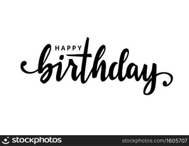 Happy Birthday hand drawn lettering. Birth text isolated on white for postcard, poster, banner design element. Happy Birthday script calligraphy. 