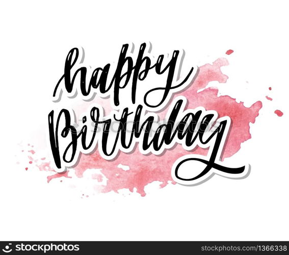 Happy birthday hand drawn vector lettering design on background of pattern with stripes.. Happy birthday hand drawn vector lettering design on background of pattern with stripes. Perfect for greeting card.