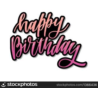 Happy birthday hand drawn vector lettering design on background of pattern with stripes.. Happy birthday hand drawn vector lettering design on background of pattern with stripes. Perfect for greeting card.