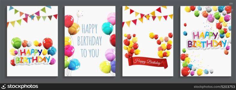 Happy Birthday, Holiday Greeting and Invitation Card Template Set with Balloons and Flags. Vector Illustration EPS10. Happy Birthday, Holiday Greeting and Invitation Card Template S