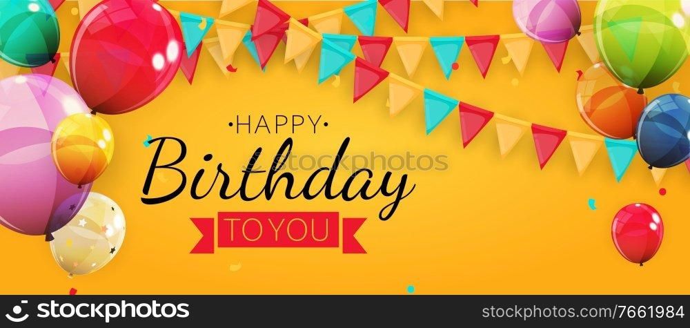 Happy Birthday Holiday Party Background with Flags and Balloons. Vector Illustration EPS10. Happy Birthday Holiday Party Background with Flags and Balloons. Vector Illustration